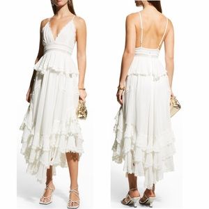 ROCOCO SAND Mia Long White Ruffle Lace Dress NWT